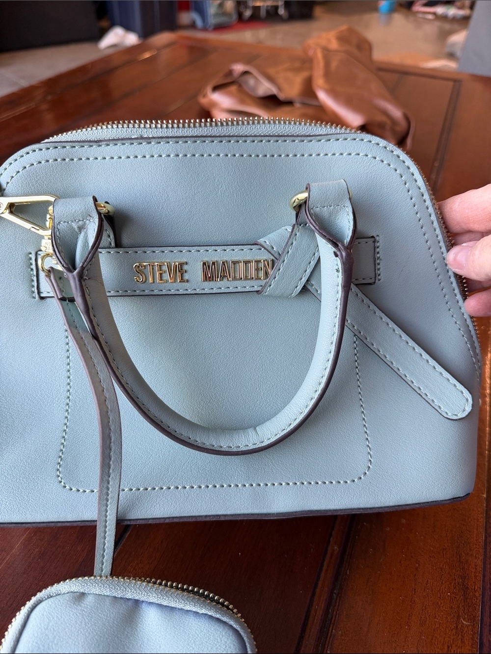 Steve Madden Pale Blue Dome Satchel with Gold Hardware